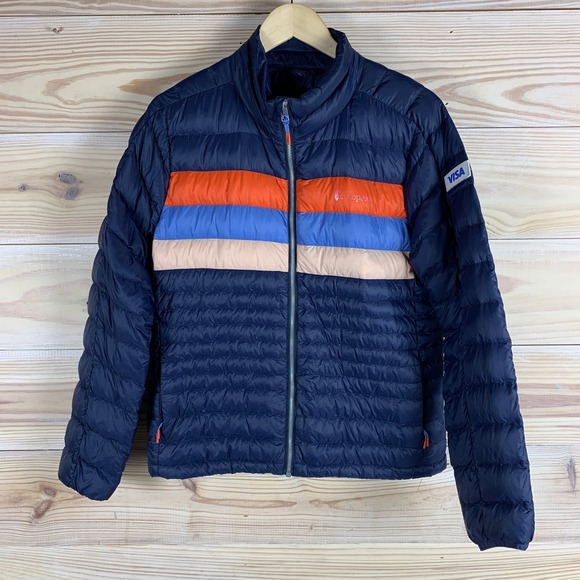 cotopaxi Jackets & Blazers - Cotopaxi Fuego Down Jacket Womens Medium Navy Blue Colorblock Puffer VISA Logo